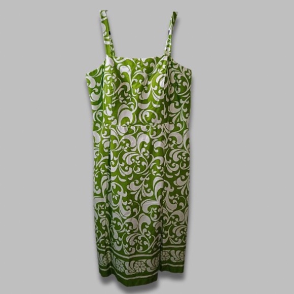 Dressbarn Sleeveless Dress Adjustable Straps Zippered Back Green/White US 16W - Picture 1 of 6